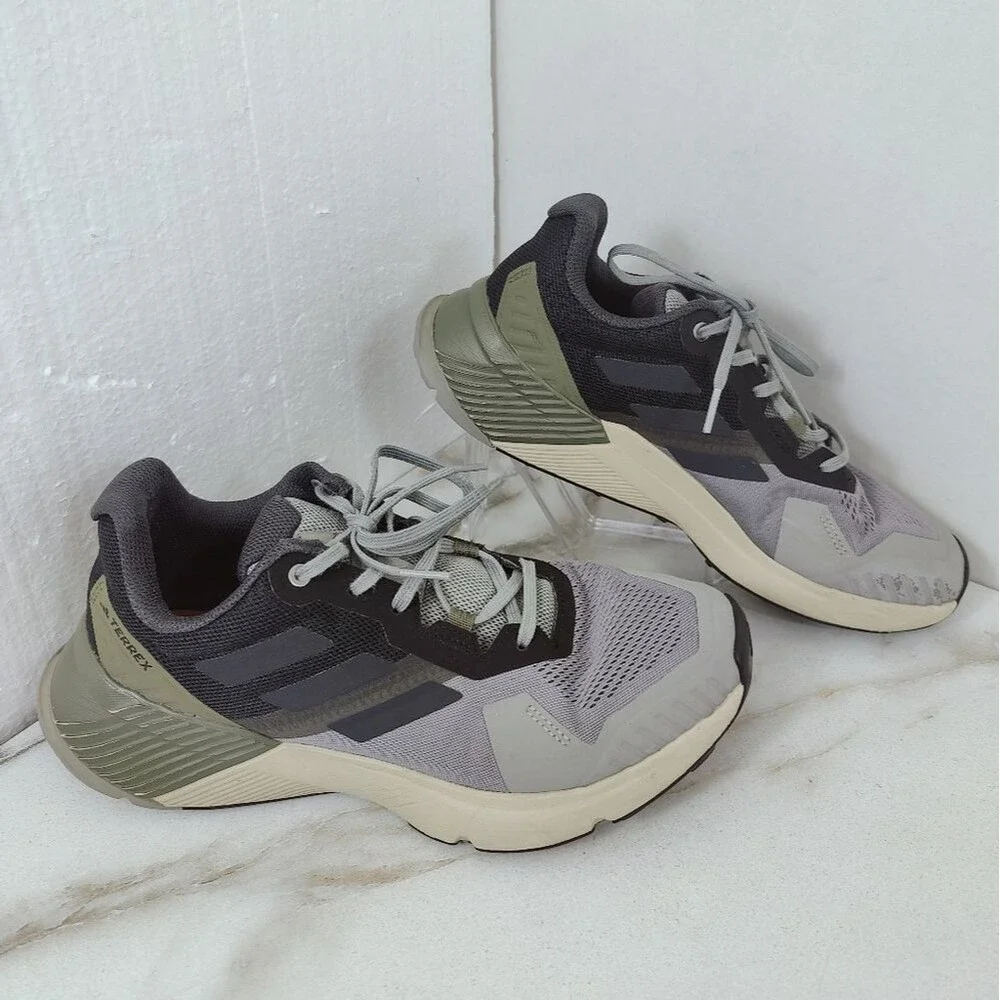Adidas Men's Terrex Soulstride Trail Running Sneakers Grey Beige Olive, 8.5